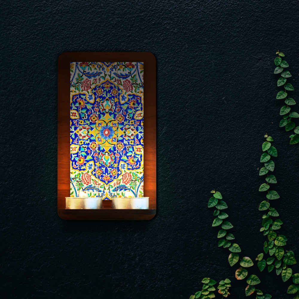 Applique murale persane en bois pour bougies chauffe-plat Carreau (x2)