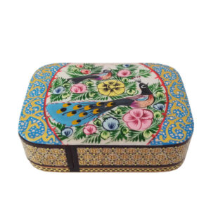 Boîte de cartes à jouer en bois persan – Décoration émaillée Khatam Oiseaux et Fleurs