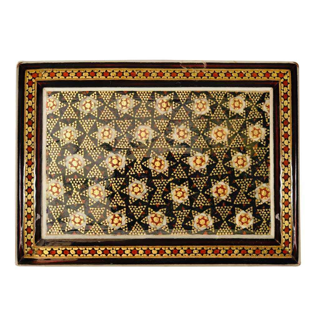 Boîte de cartes à jouer en bois persan – Décoration émaillée Khatam étoile