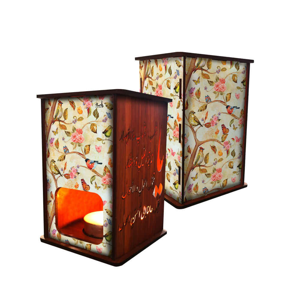 Lanterne persane en bois pour bougies chauffe-plat Oiseaux (x2)