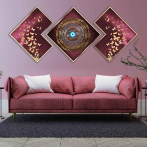 3 pcs Affiche islamique violette – Ayatulkursi Art mural encadré