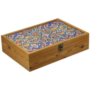 Boîte organisatrice en bois pour thé avec tiroirs et motif persan Barana