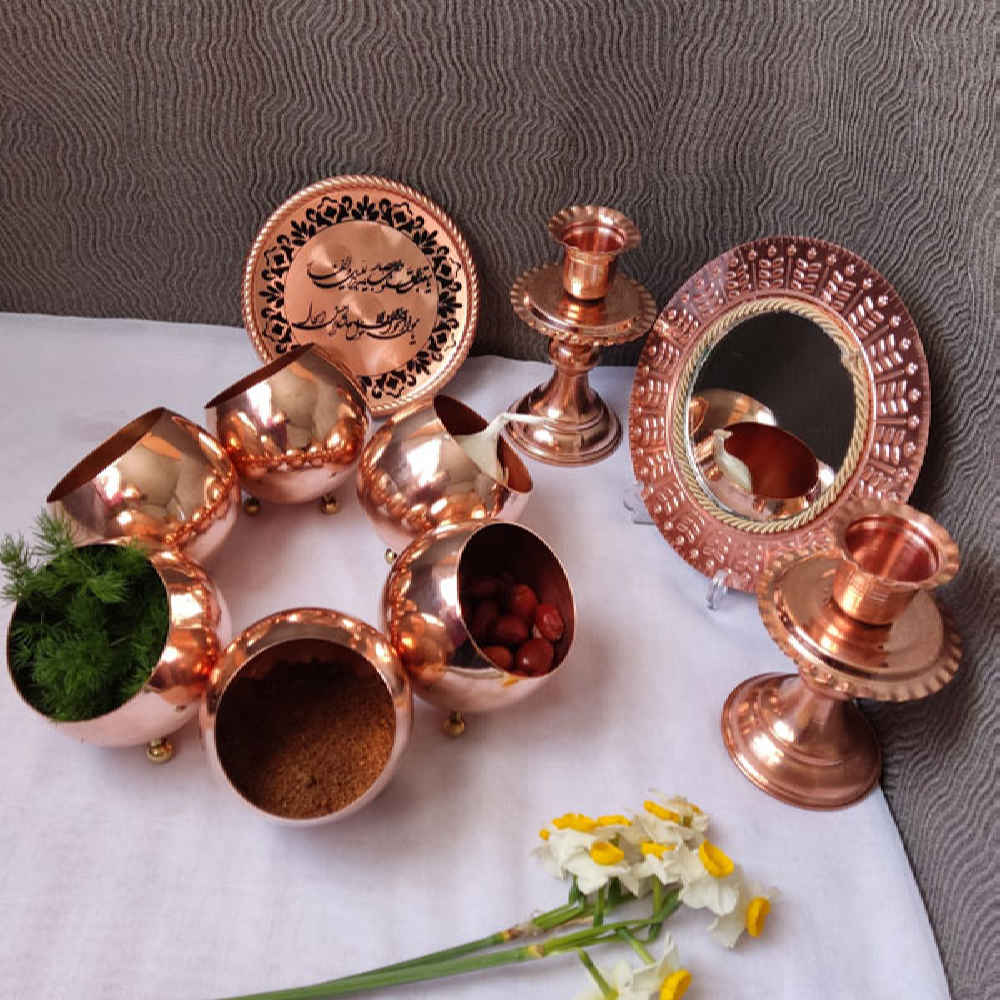 Set de plats Haftseen en cuivre avec miroir adapté pour Nowruz Haleh
