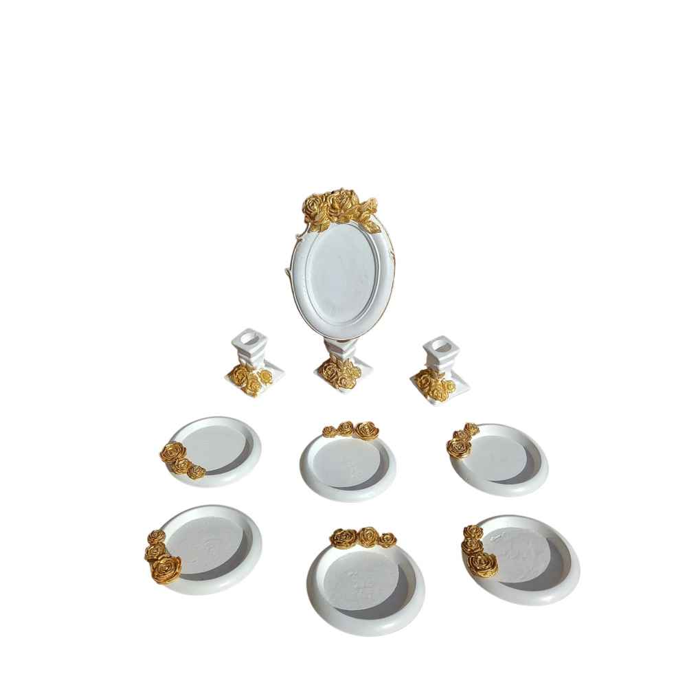 Set de plats Haftseen avec miroir, adapté pour Nowruz Golab (9 pièces)