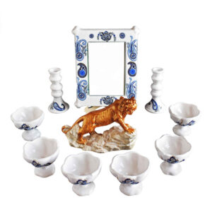 Set de plats Haftseen avec miroir, adapté pour Nowruz Mandegar (9 pièces)