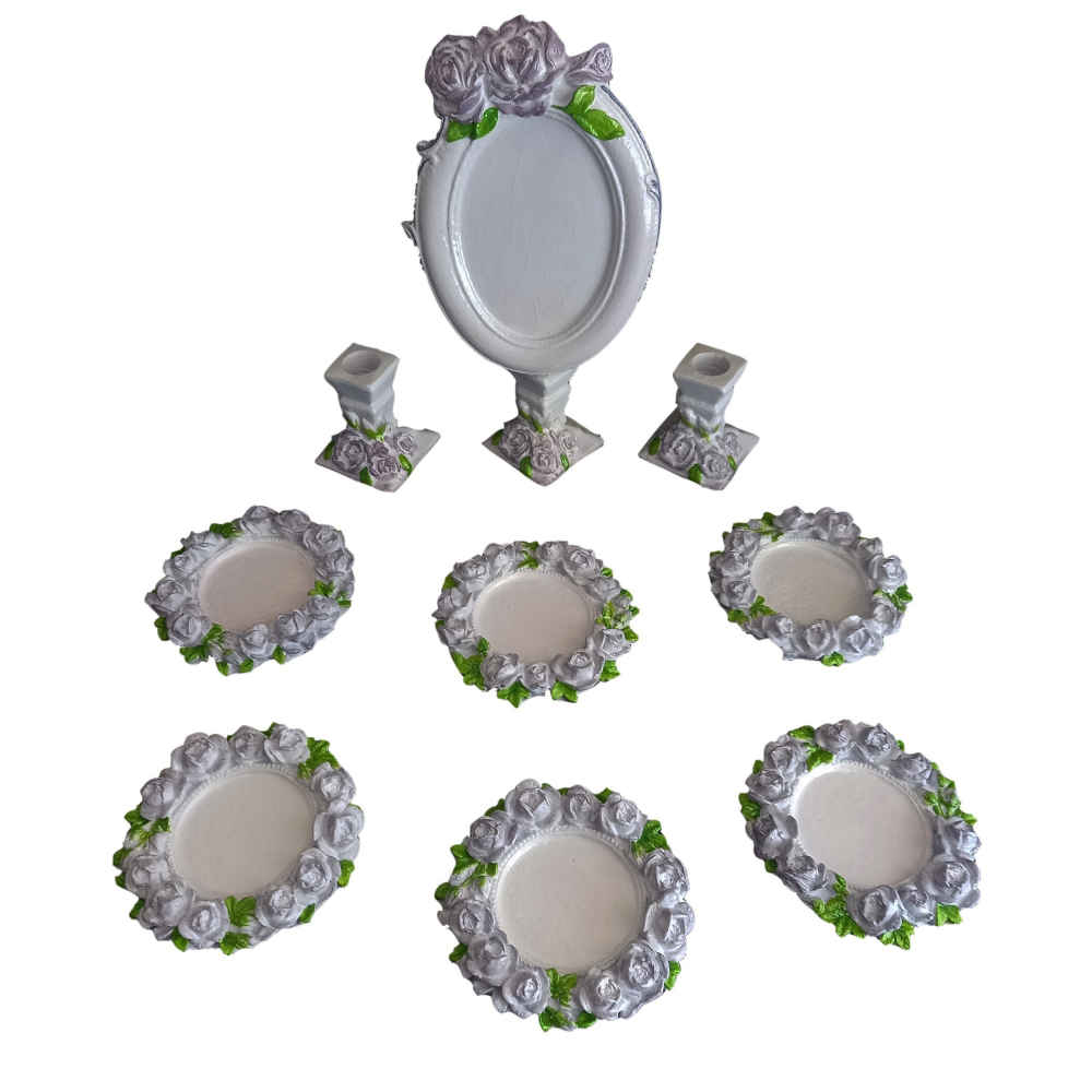 Set de plats Haftseen adapté pour la célébration de Nowruz, Rose (9 pièces)