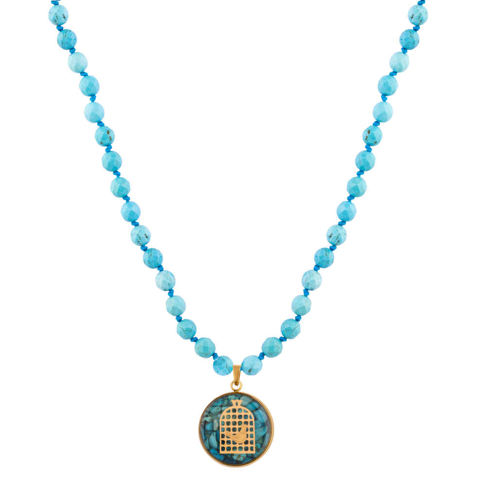 Collier plaqué or persan Morghe Amin avec turquoise