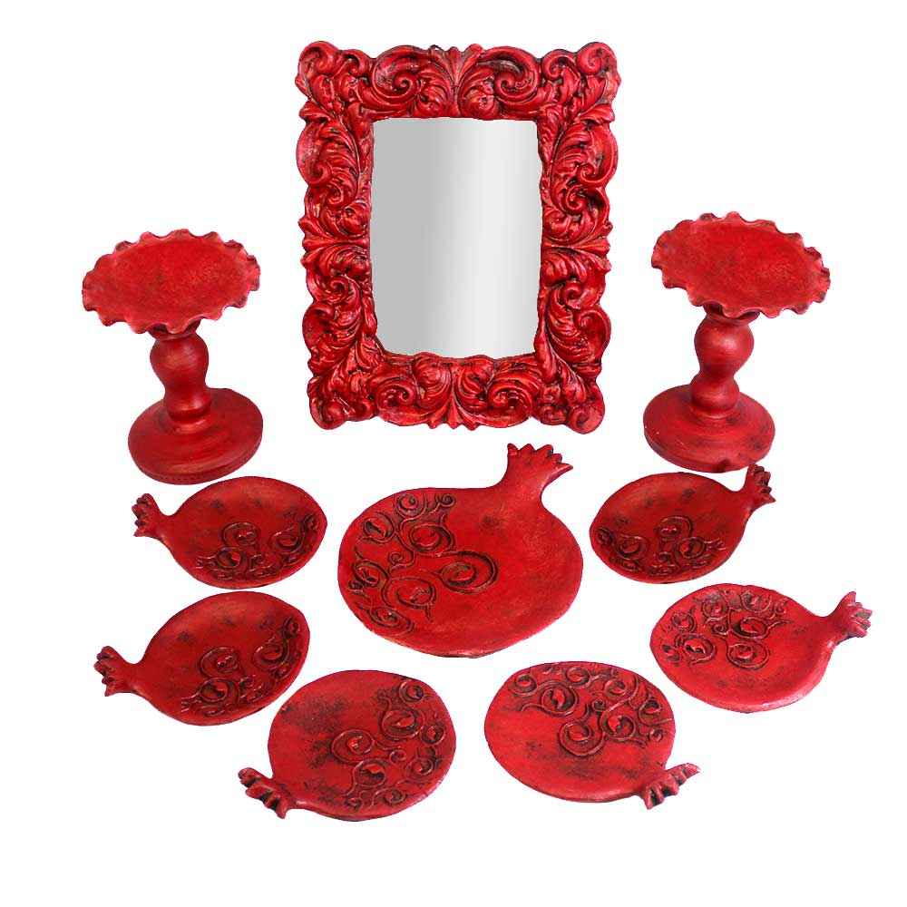 Set de plats Haftseen en céramique avec miroir adapté pour Nowruz Pomegranate