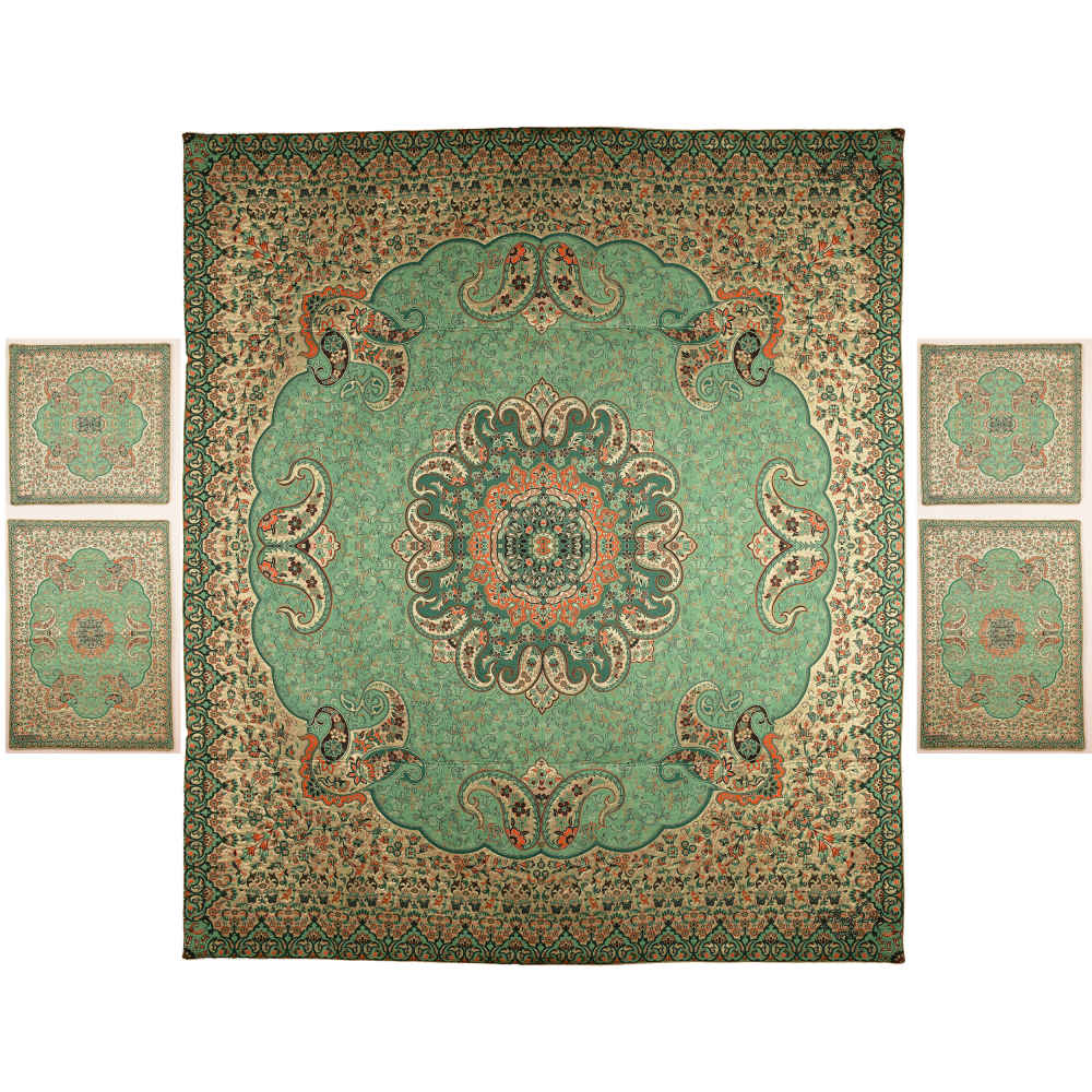 Ensemble de couvre-lit persan – Style oriental taille double avec tissu Termeh – Green Reyhan