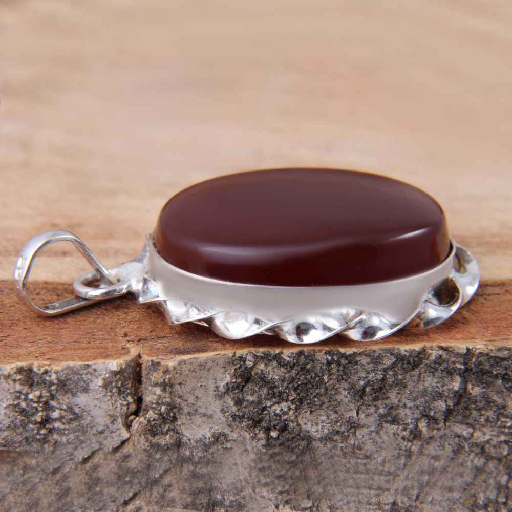 Pendentif en argent persan style classique avec pierre précieuse Agate Taraneh