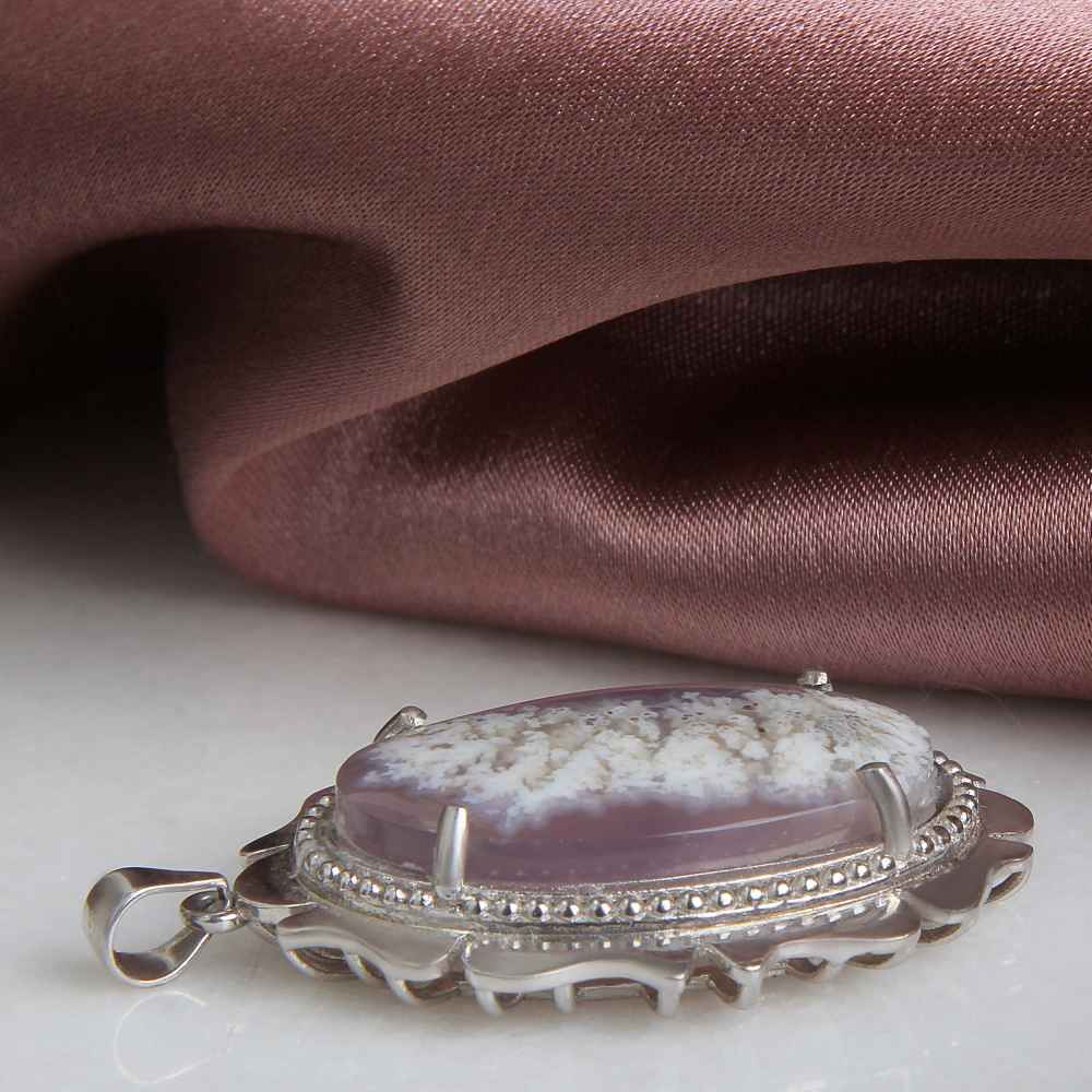 Pendentif en argent persan style classique avec pierre précieuse Agate Dendritique Minu