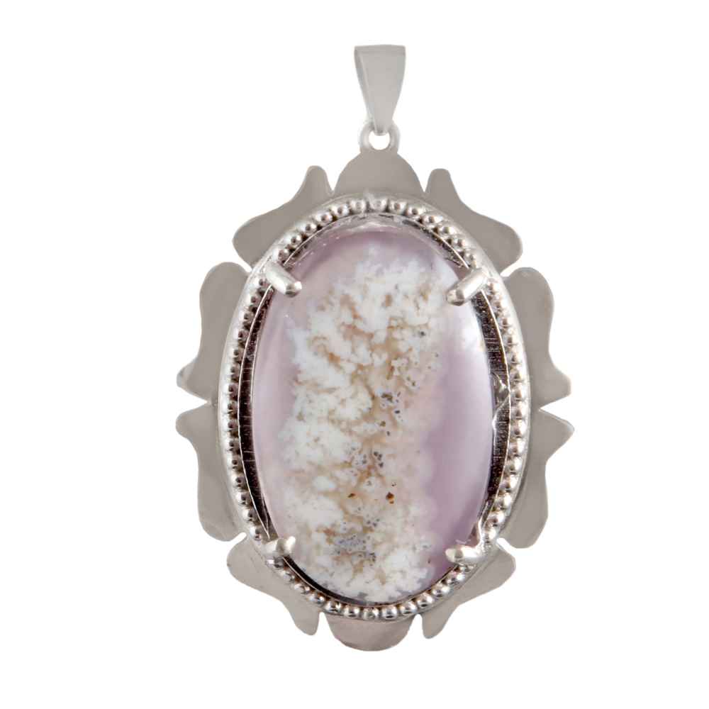 Pendentif en argent persan style classique avec pierre précieuse Agate Dendritique Minu