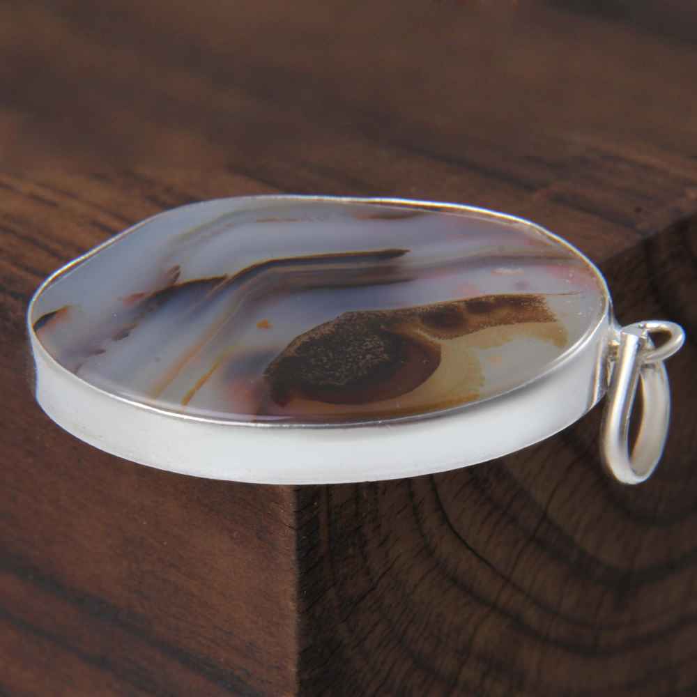 Pendentif en argent persan style classique avec pierre précieuse Agate Dendritique Shajar