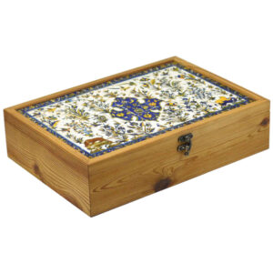 Boîte organisatrice en bois pour thé avec tiroirs et motif persan Basir
