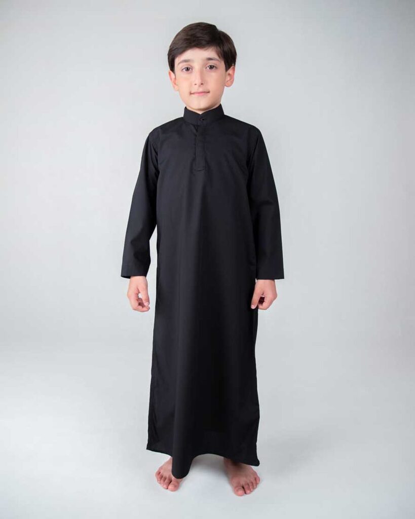 Dishdasha Thobe Noir pour Enfants – Vêtement traditionnel de style arabe