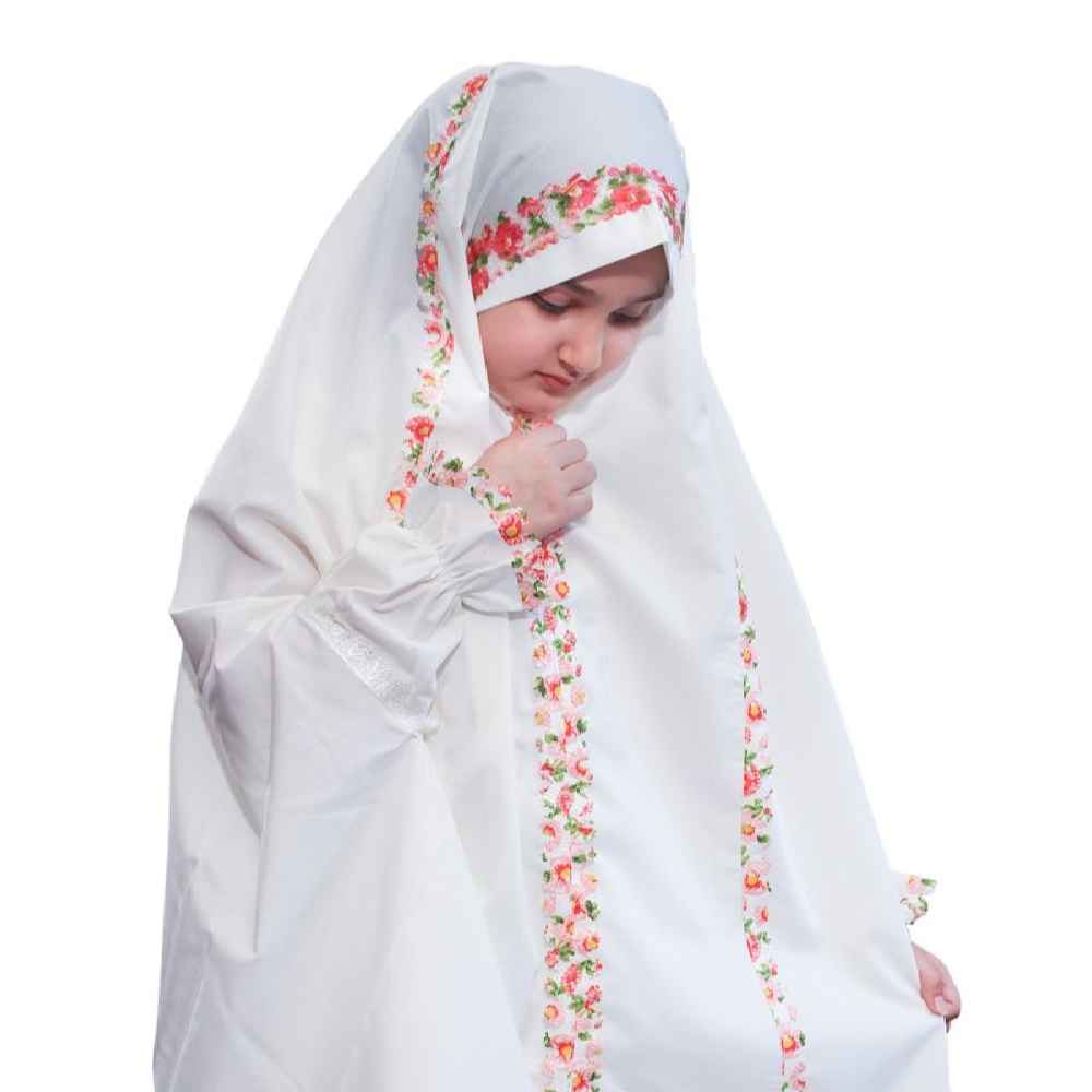 Tchador Islamique Blanc pour Filles Modèle Bahareh