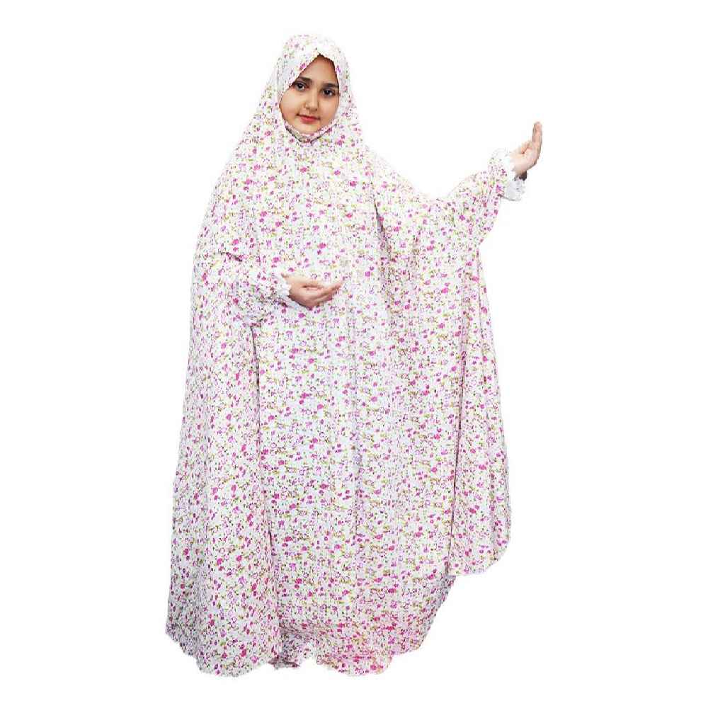 Tchador islamique blanc pour filles – Modèle Floraison