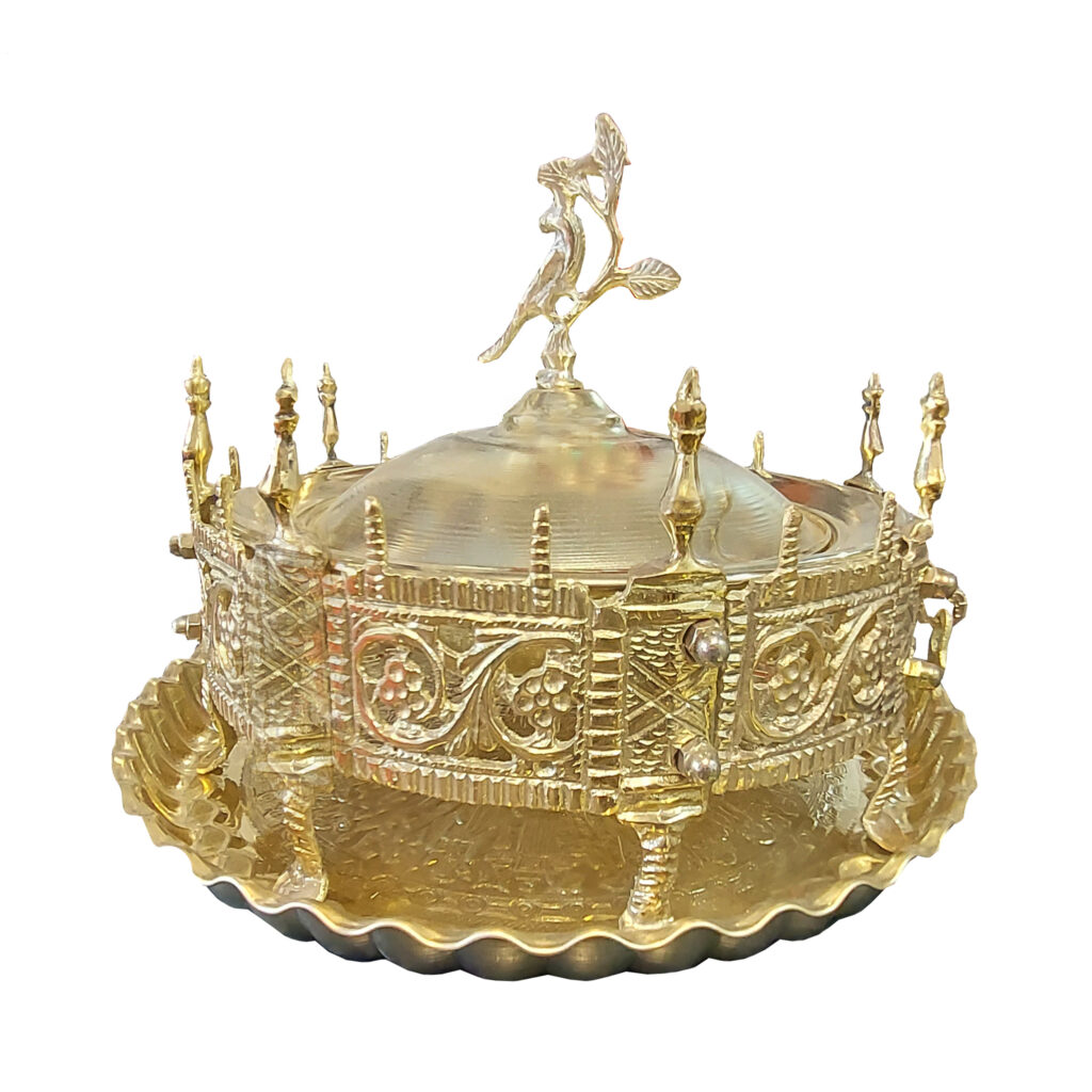 Brûleur persan de Manghal Esfand et Bakhoor – Fleur et oiseau gravés en laiton