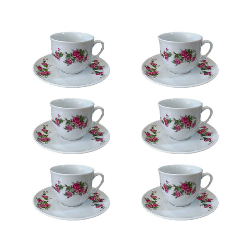 Set de tasses à thé perses avec sous-tasse – Design Porcelaine Gol Sorkhi (12 pièces)