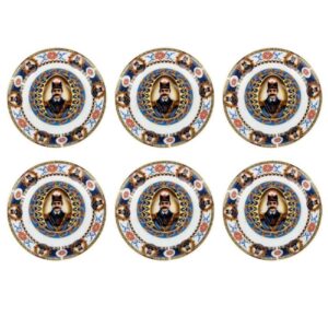 Assiette à thé persane – Porcelaine avec motif Roi Shah Abbasi (Lot de 6)