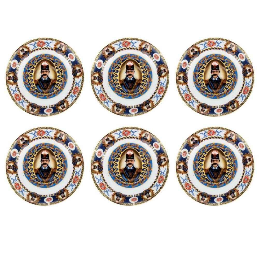 Assiette à thé persane - Porcelaine avec motif Roi Shah Abbasi (Lot de 6)