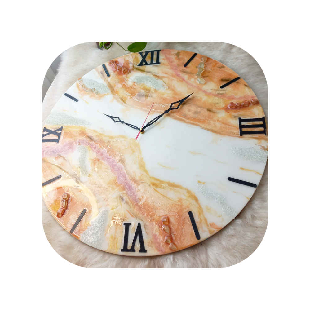 Horloge Murale en Résine Artisanale – Style Abstrait Bleu