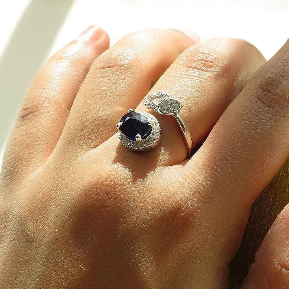 Bague de fiançailles en argent avec rubis bleu Bliss pour femmes Kabood