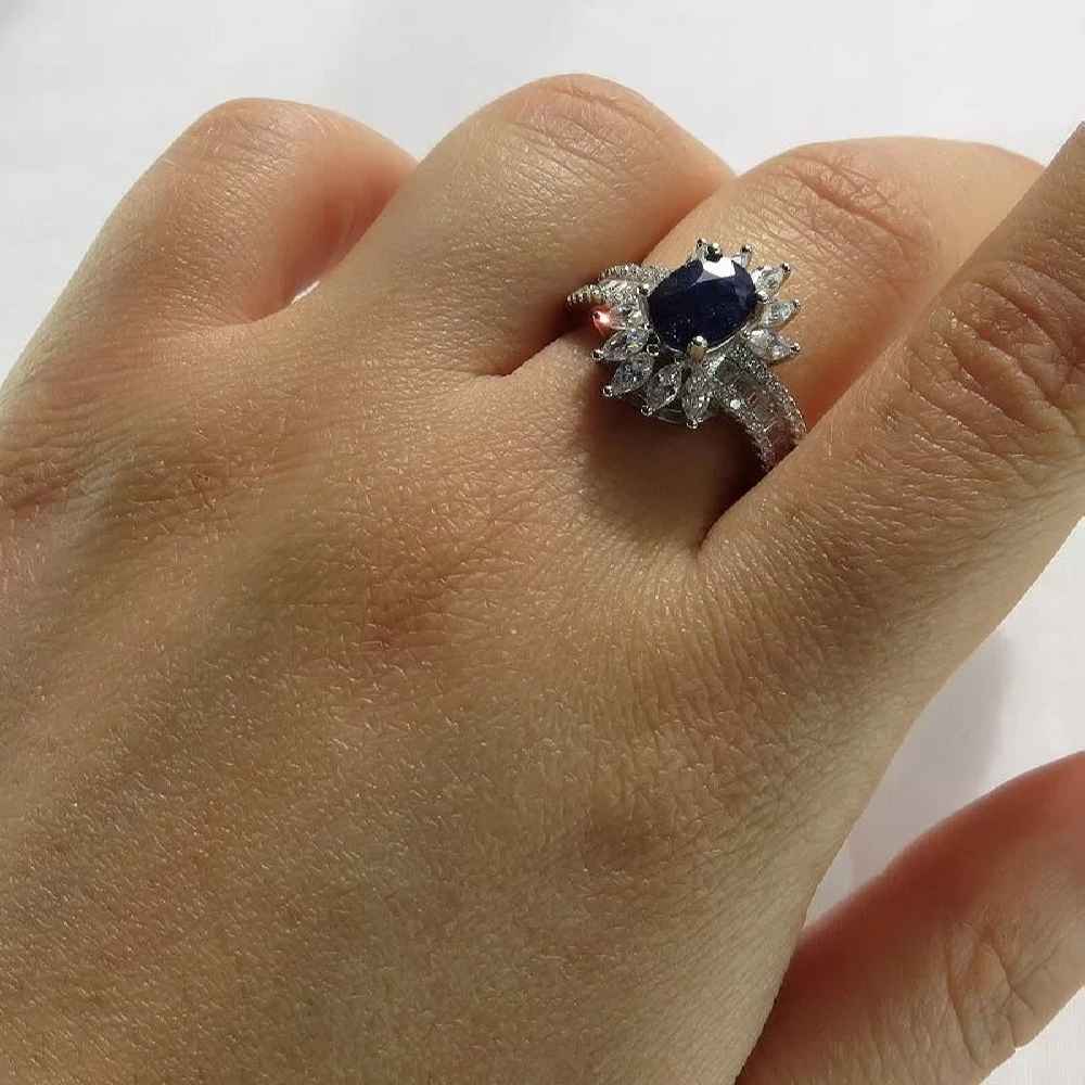 Bague de fiançailles en argent avec rubis bleu Bliss pour femmes Luxe