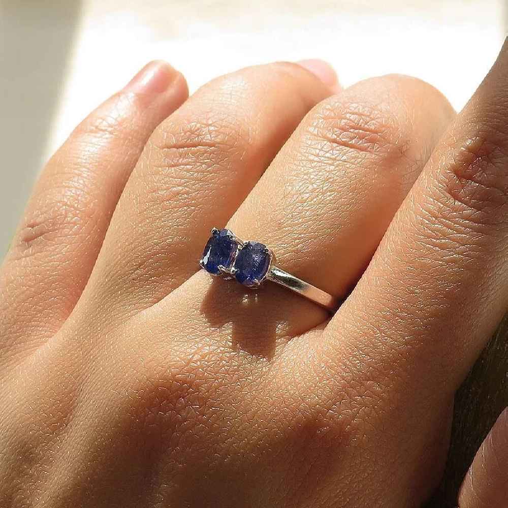 Bague de fiançailles en argent avec rubis bleu Bliss pour femmes Twins