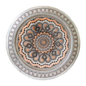 Plateau en cuivre décoratif gravé à la main avec art artisanal persan Paisley
