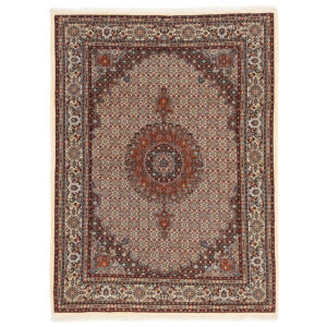 Tapis en soie persan noué à la main original à Golabetoon Riz Mahi brun