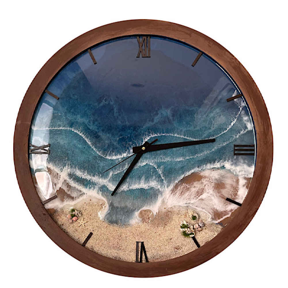 Horloge Murale en Résine Artisanale - Style Abstrait Plage