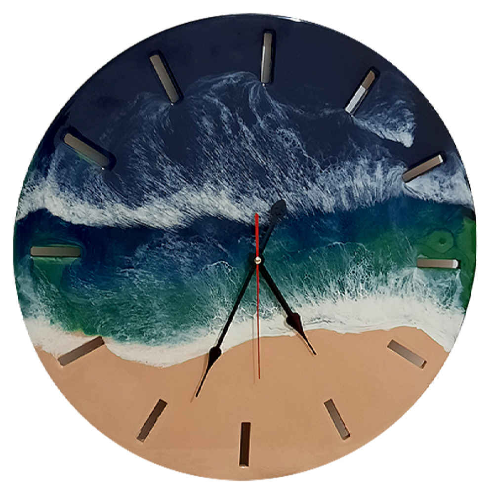 Horloge Murale en Résine Artisanale - Style Abstrait Mer