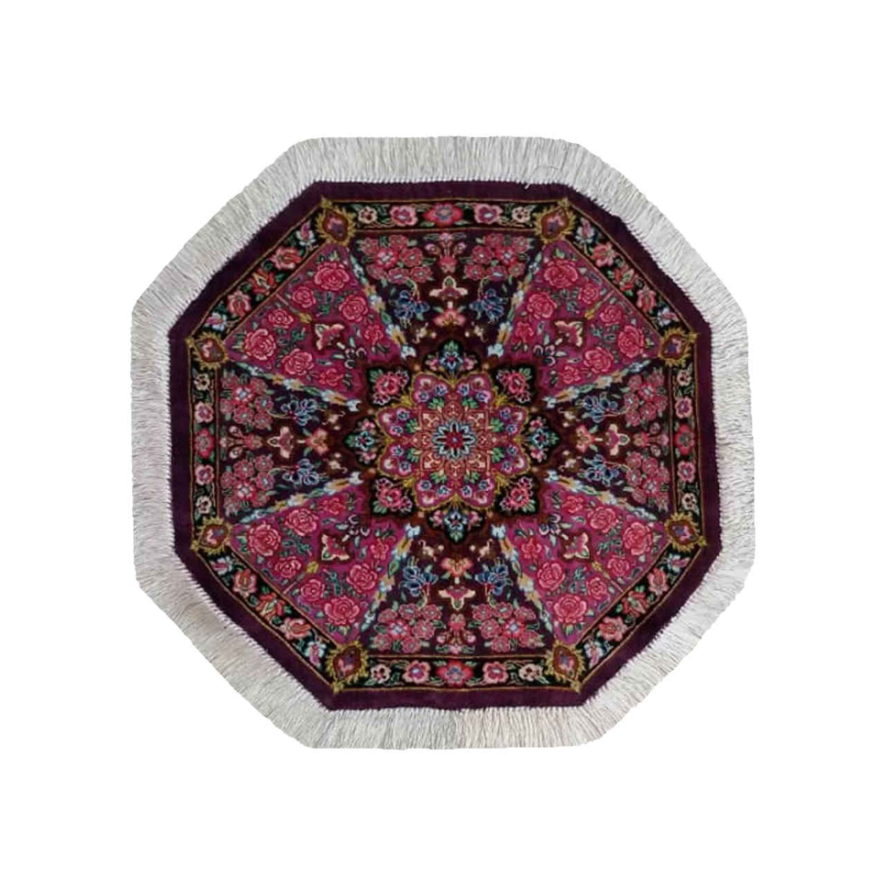 Nappe en Soie Nouée à la Main Thème Tapis Persan Rouge