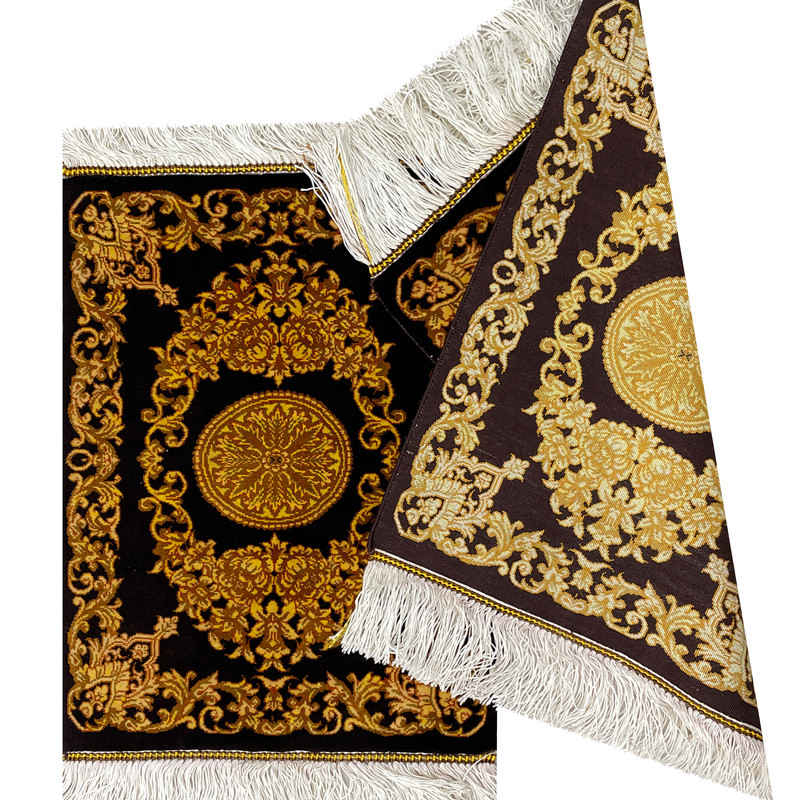 Nappe en Soie Nouée à la Main Thème Tapis Persan Doré Foncé