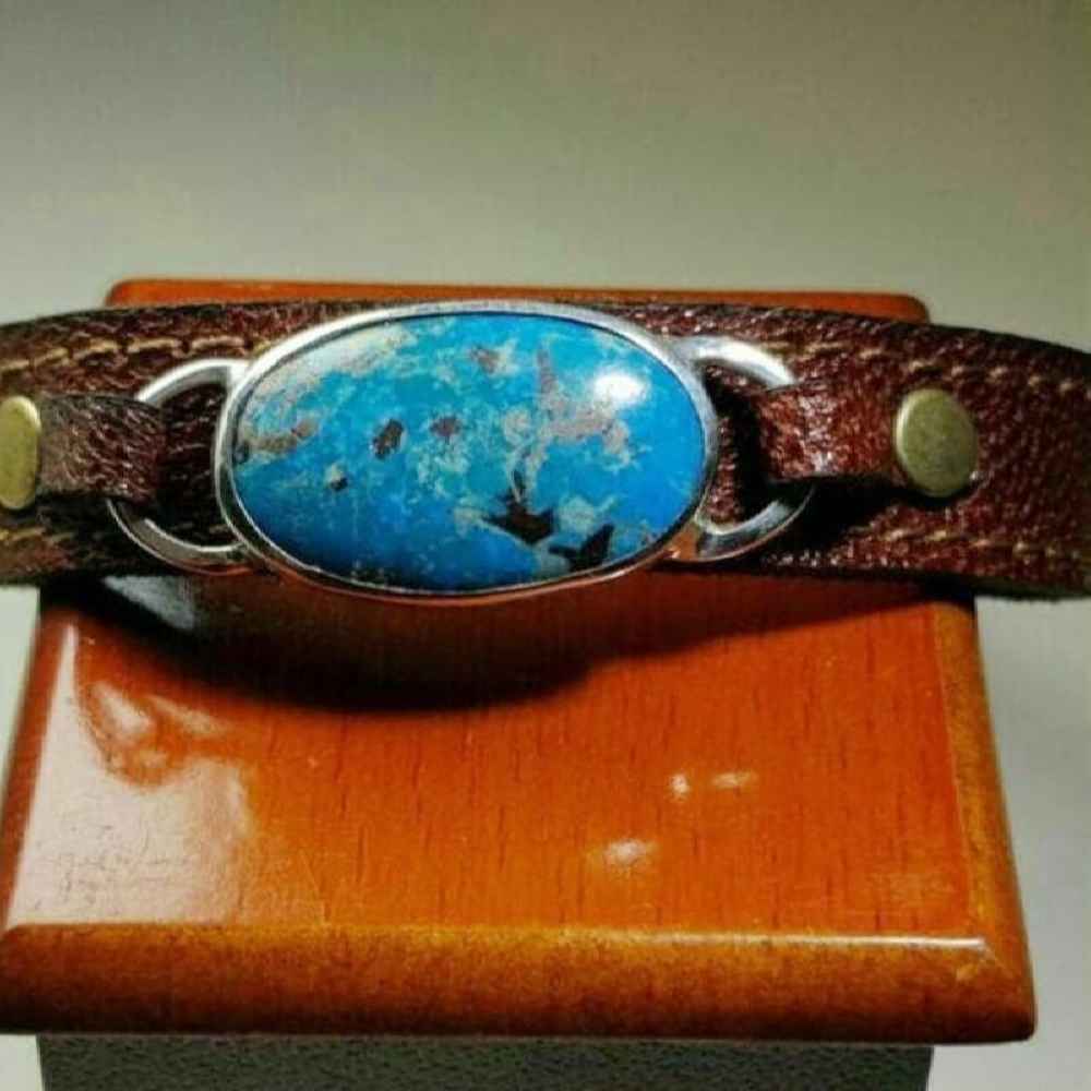 Bracelet en cuir pour hommes avec pierre précieuse turquoise