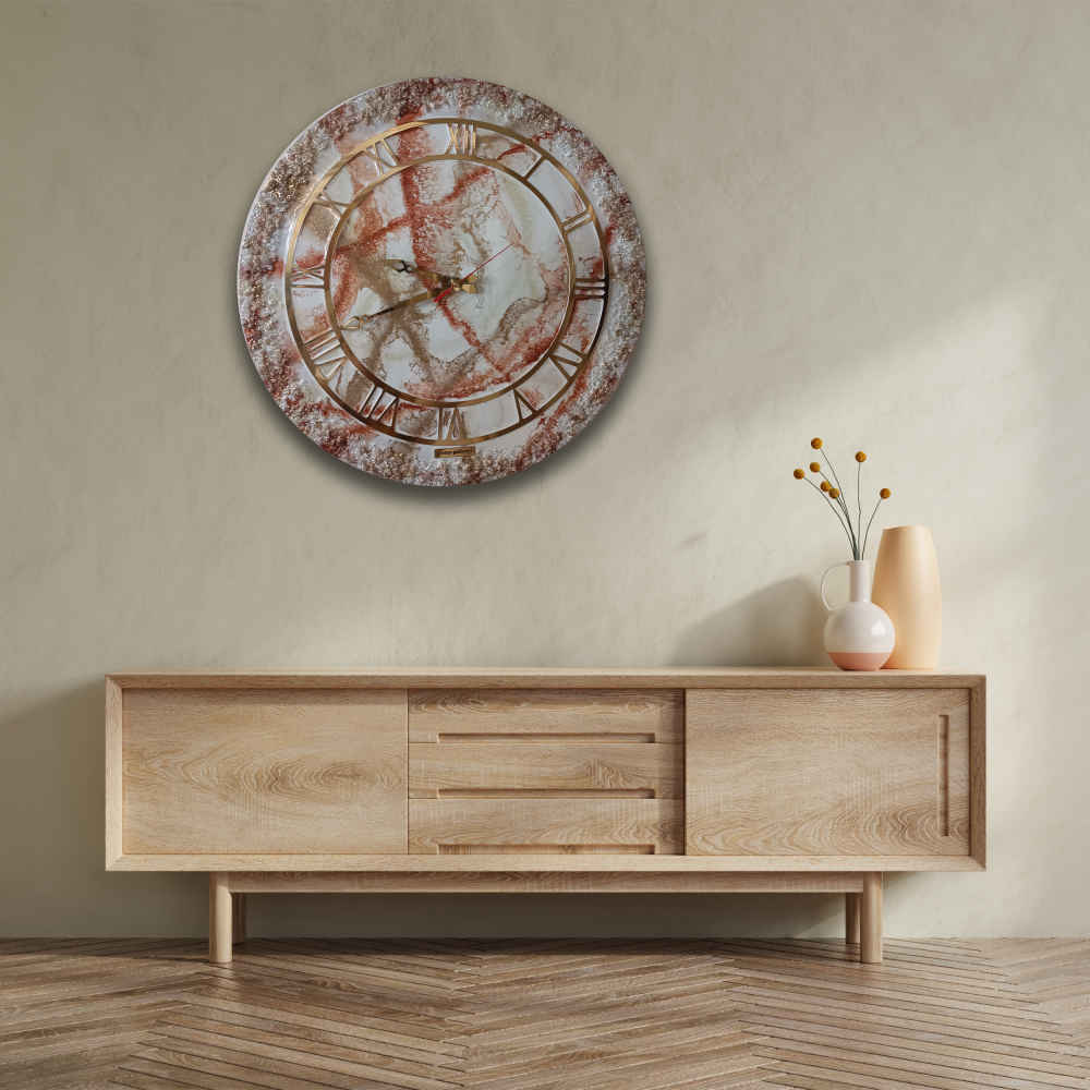 Horloge Murale en Résine Artisanale – Style Abstrait Cristal