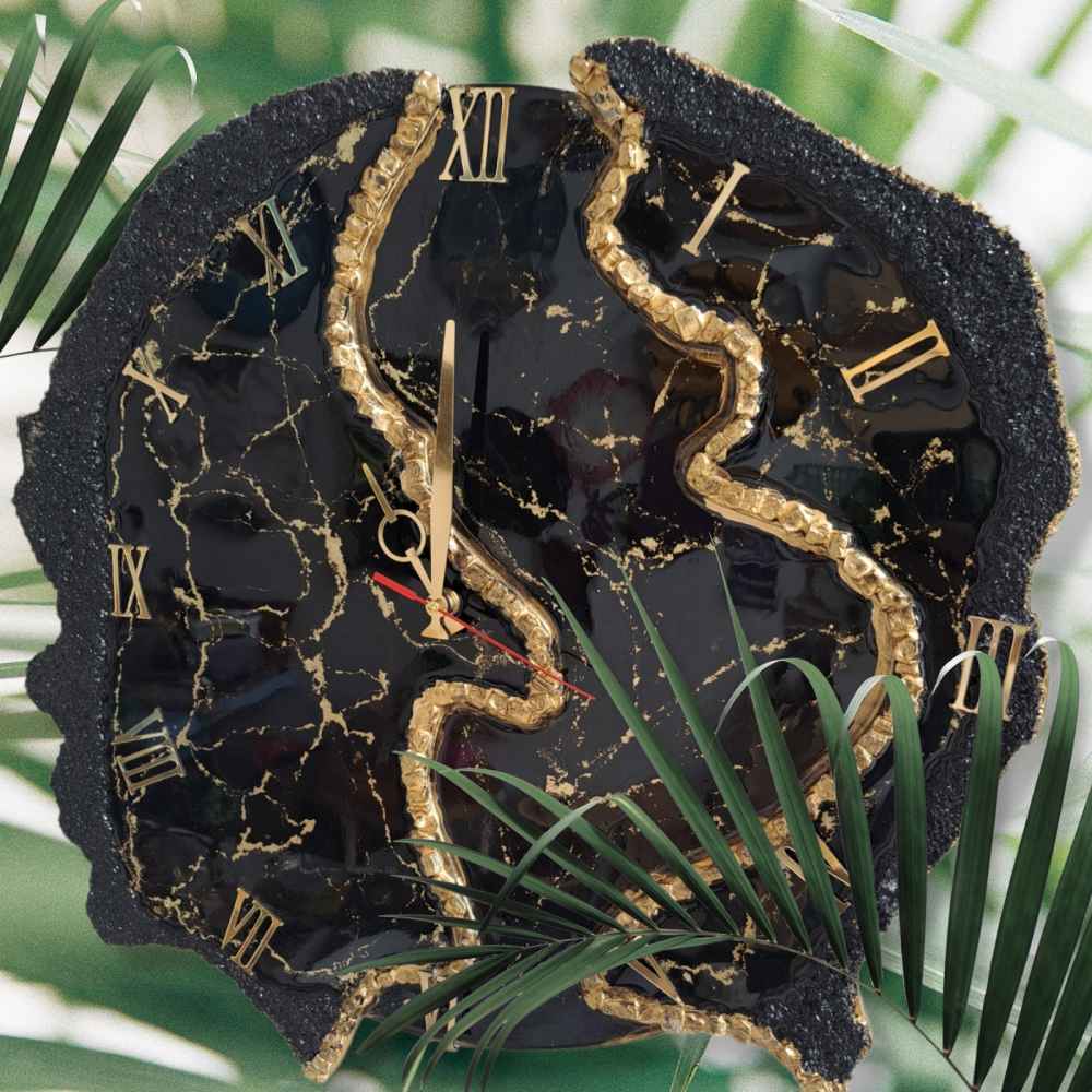 Horloge Murale en Résine Artisanale – Style Abstrait Géode