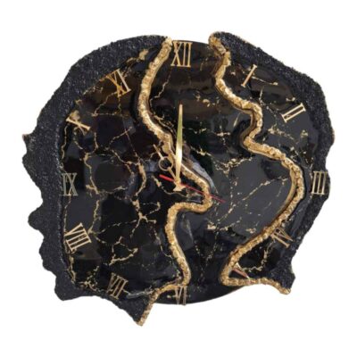 Horloge murale artistique en résine fabriquée à la main avec motif géode abstrait – Décoration pour salon et bureau