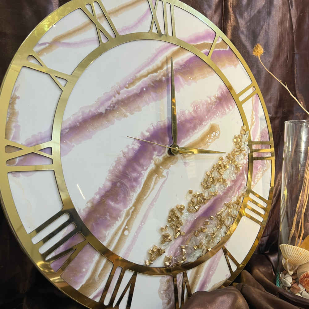 Horloge Murale en Résine Artisanale – Style Abstrait Marbre Design
