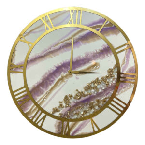 Horloge Murale en Résine Artisanale – Style Abstrait Marbre Design