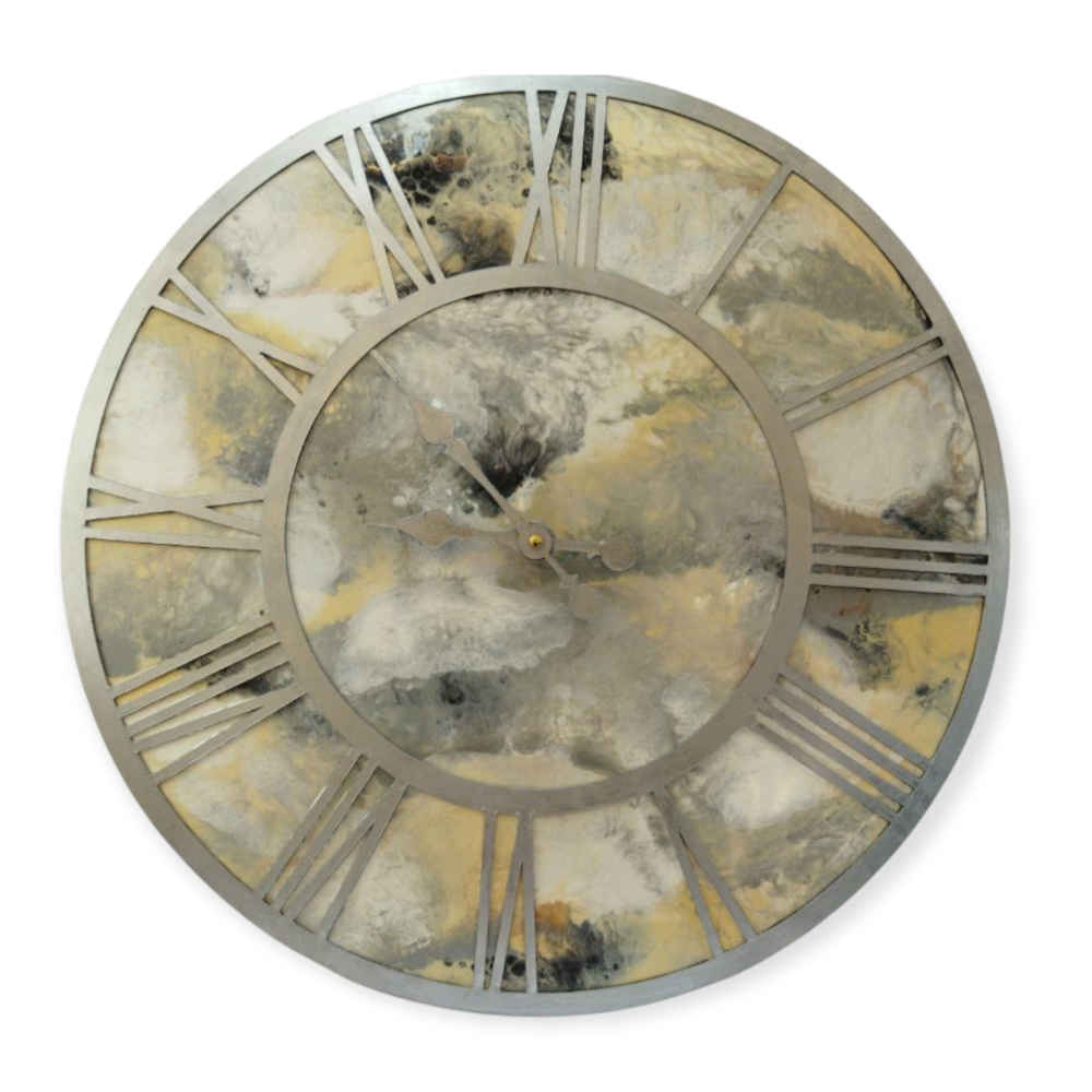 Horloge Murale en Résine Artisanale - Style Abstrait Marbre Design