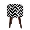 Pouf en velours luxueux avec pieds en bois rond Zigzag