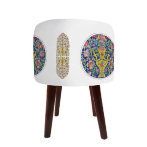 Pouf rond en velours avec pieds en bois inspiré de l’art persan blanc Abra
