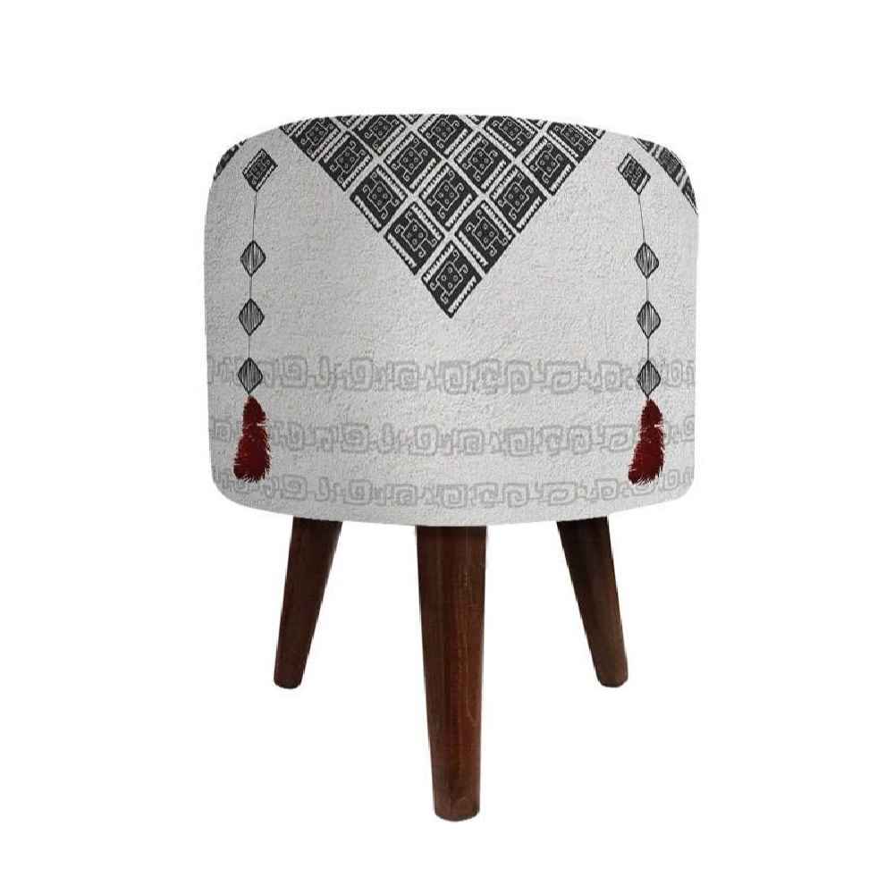 Pouf rond en velours avec pieds en bois inspiré de l'art persan gris Par