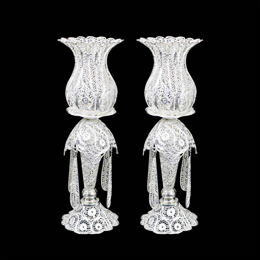 Bougeoir en filigrane persan en cuivre plaqué argent, Jam (2x)