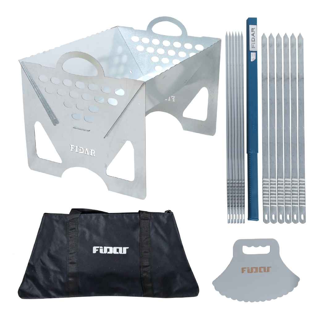 Ensemble de Gril à Charbon de Bois Portable Barbecue de Table - Acier Inoxydable & Brochettes