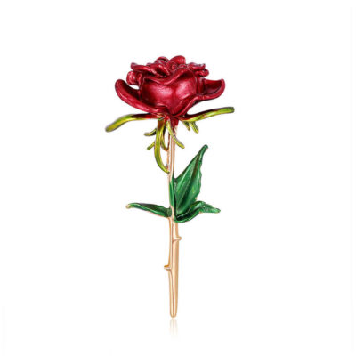 Broche rose en acier émaillé – Design floral artisanal