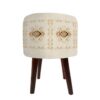 Pouf rond en velours avec pieds en bois inspiré de l'art persan crème Golabetoon