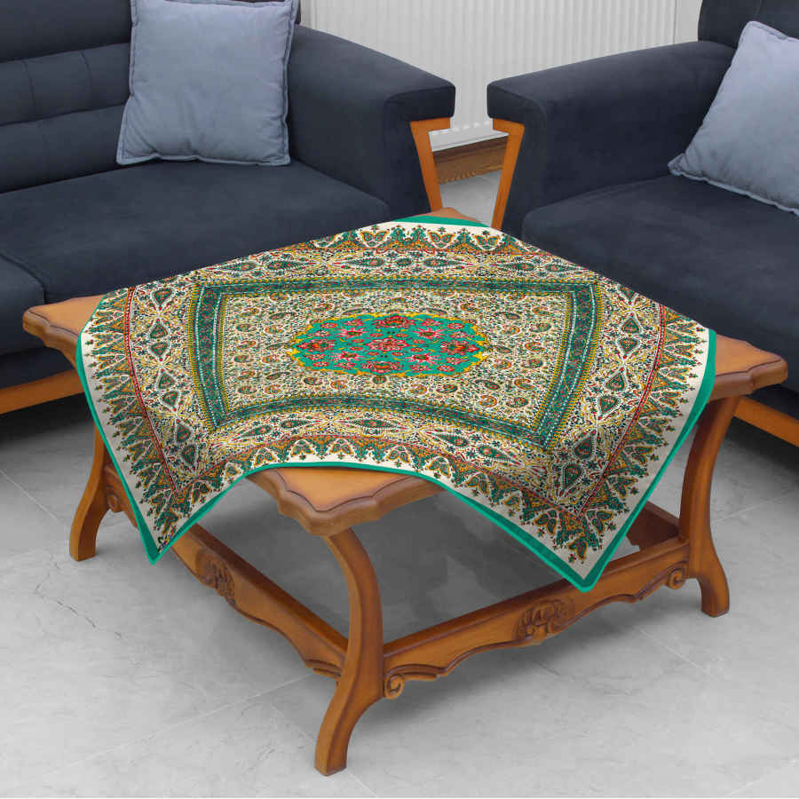 Nappe en velours design inspiré de l'élégance perse turquoise